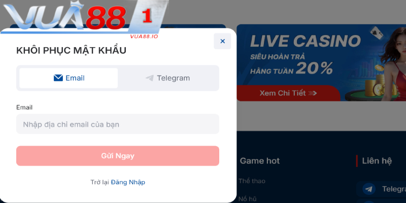 Click ô quên mật khẩu lấy lại pass